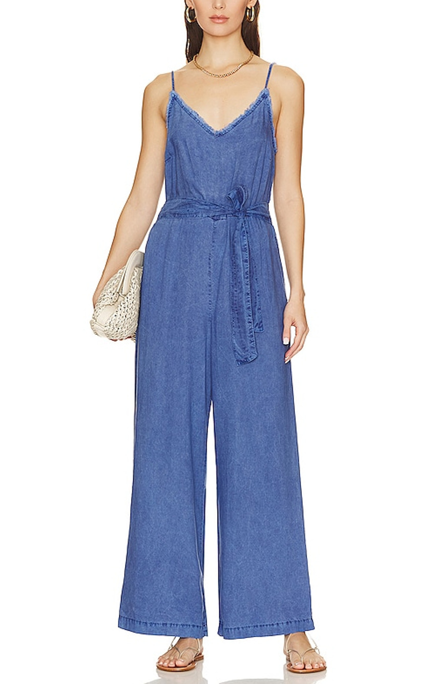 Bella Dahl Chic Spring Navy Smocked-Back Wide-Leg Jumpsuit Size S